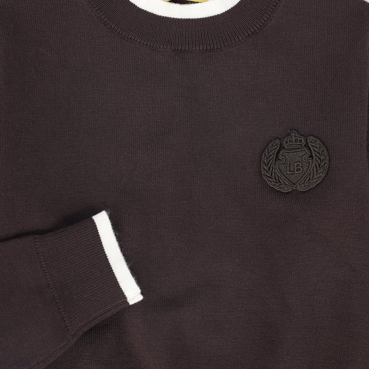 Trim Border Sweater - Brown
