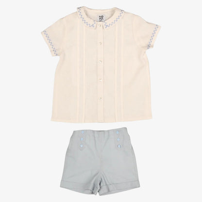 Embroidered Shirt And Shorts - White &amp; Blue