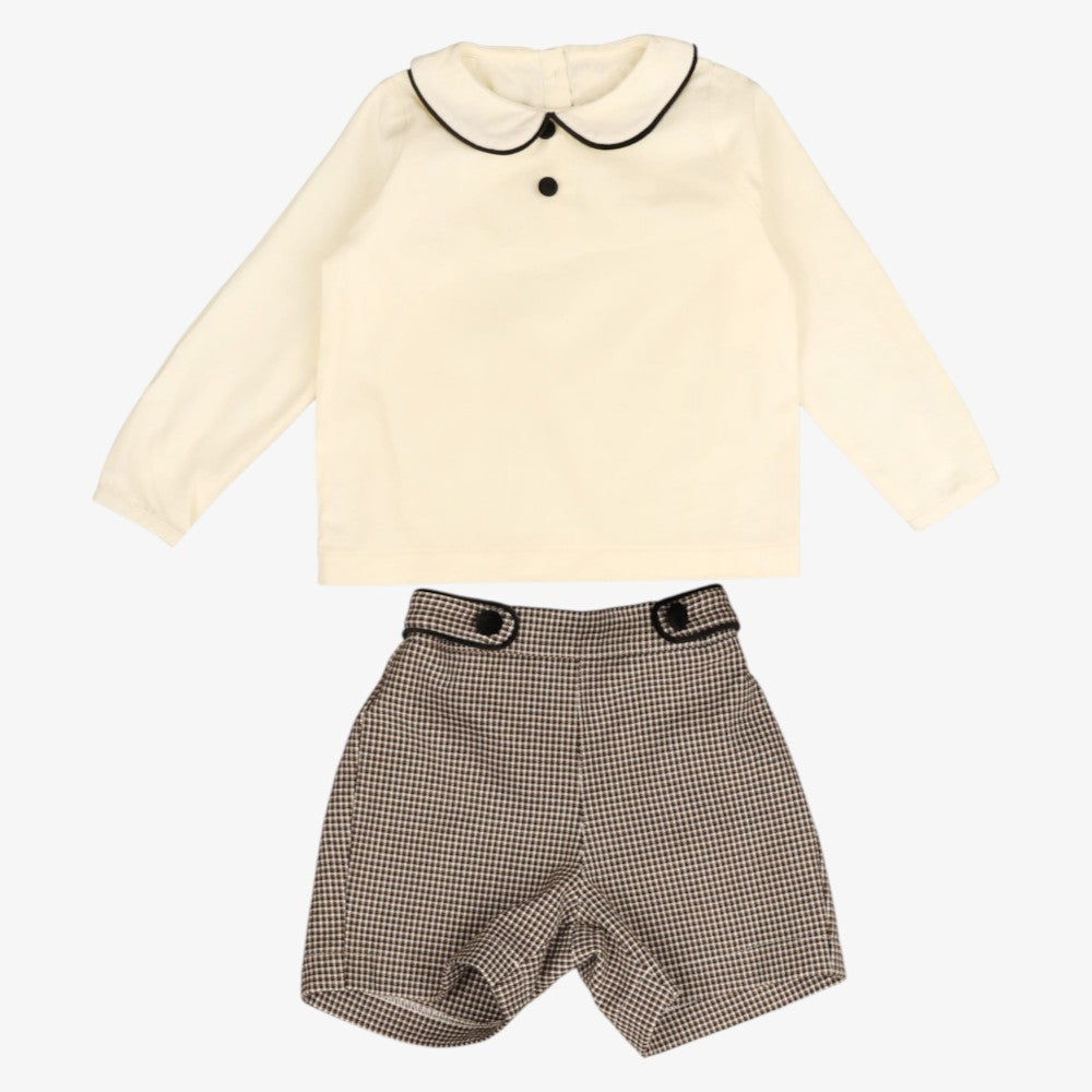 Houndstooth Shirt And Short - Brown
