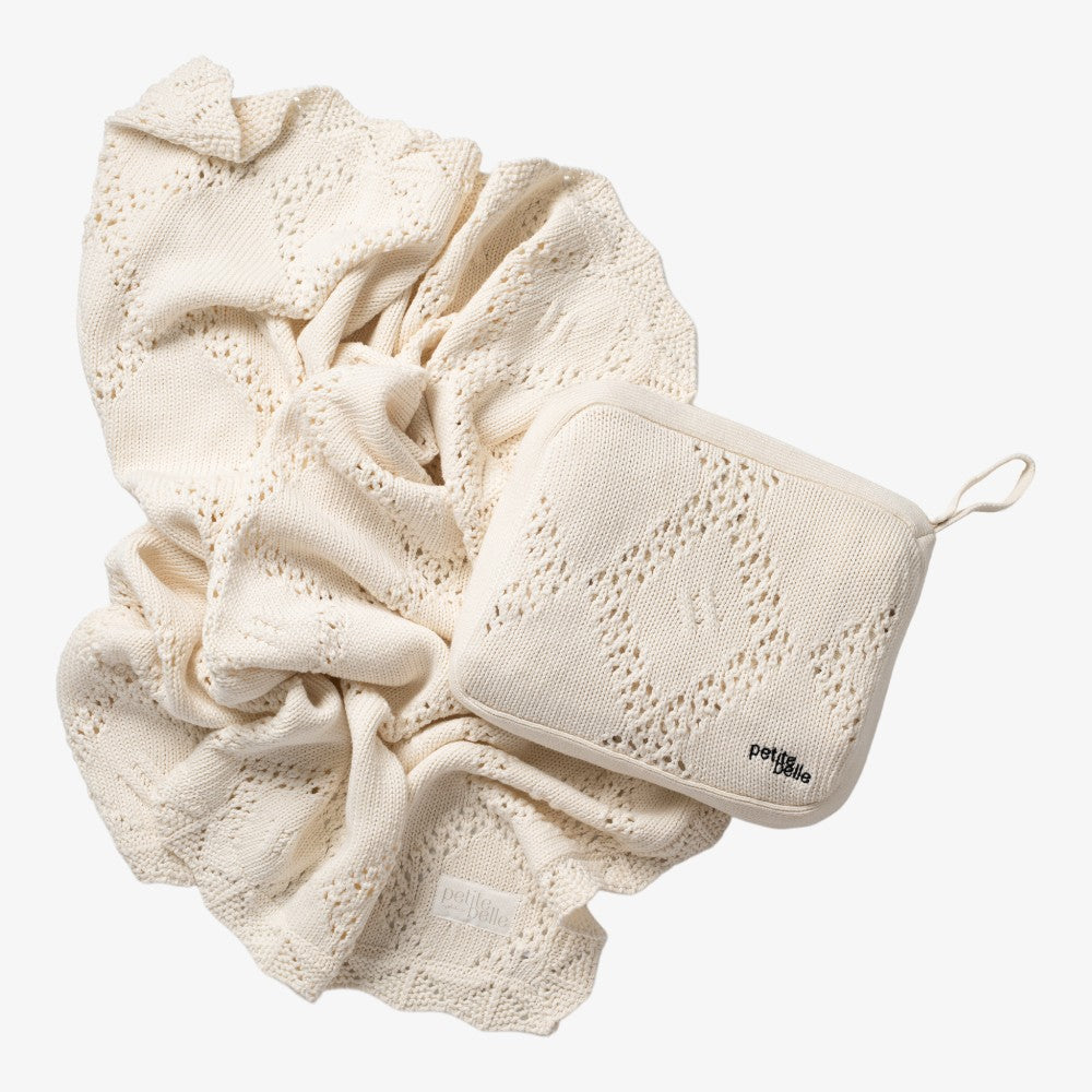 Petite Belle Diamond Crochet Knit Blanket - Cream