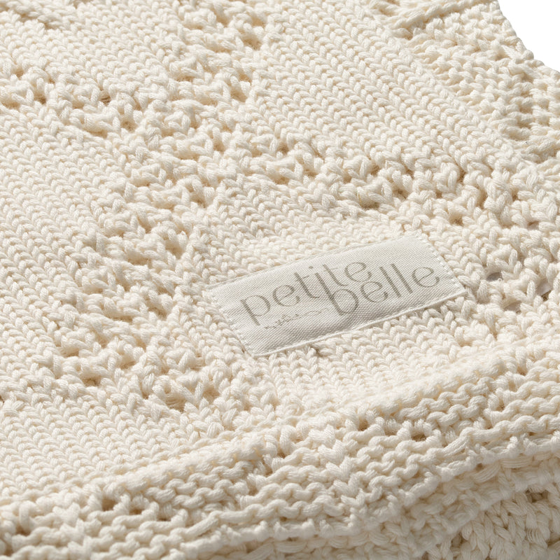 Petite Belle Diamond Crochet Knit Blanket - Cream