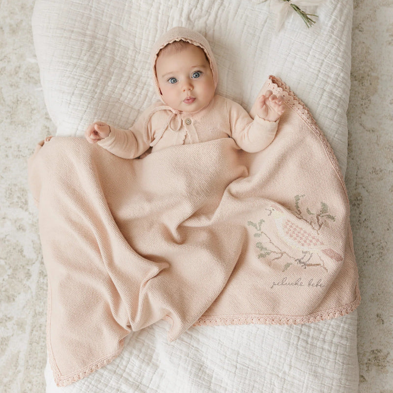 Knit Stitch Blanket and Bonnet - Rose
