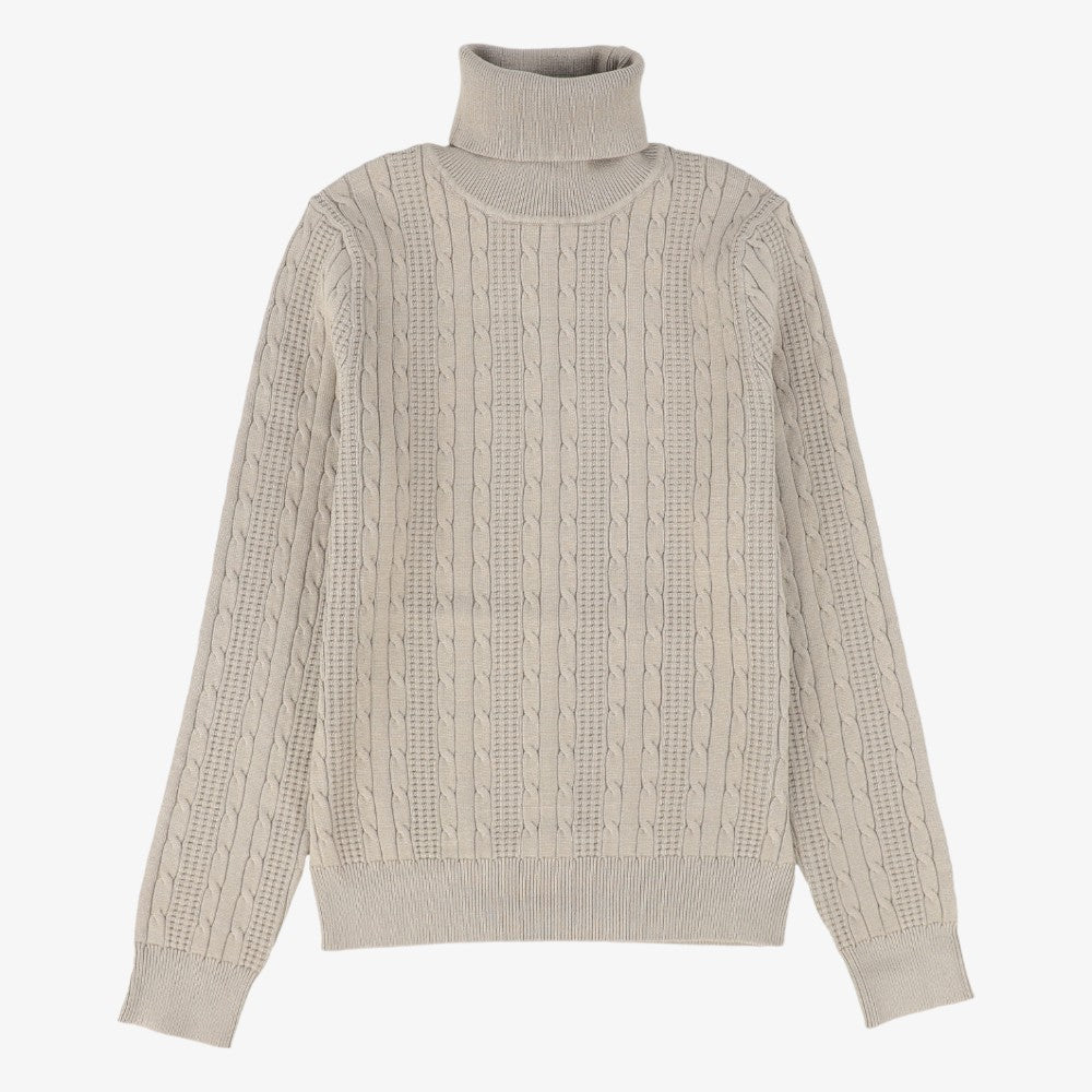 Cable Knit Collar Sweater - Beige