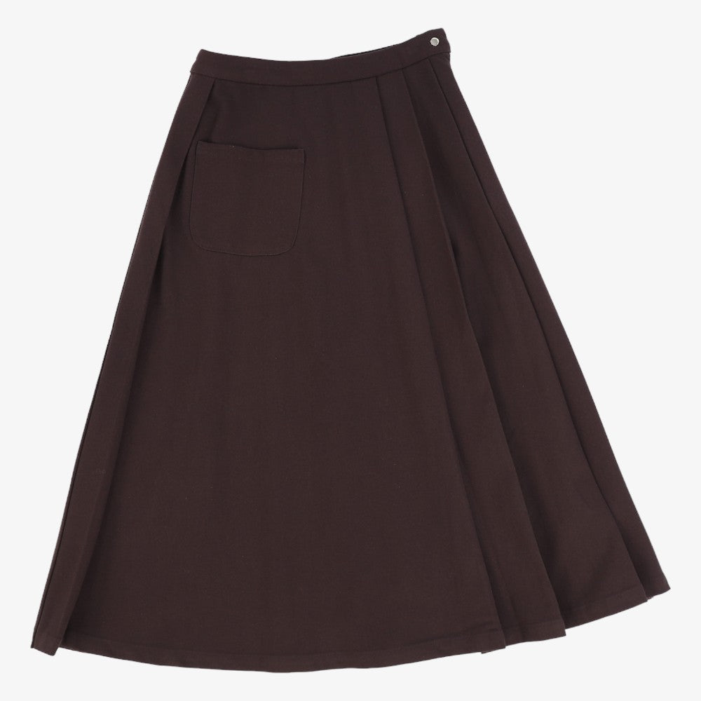 Flannel Pleated Midi Skirt - Brown