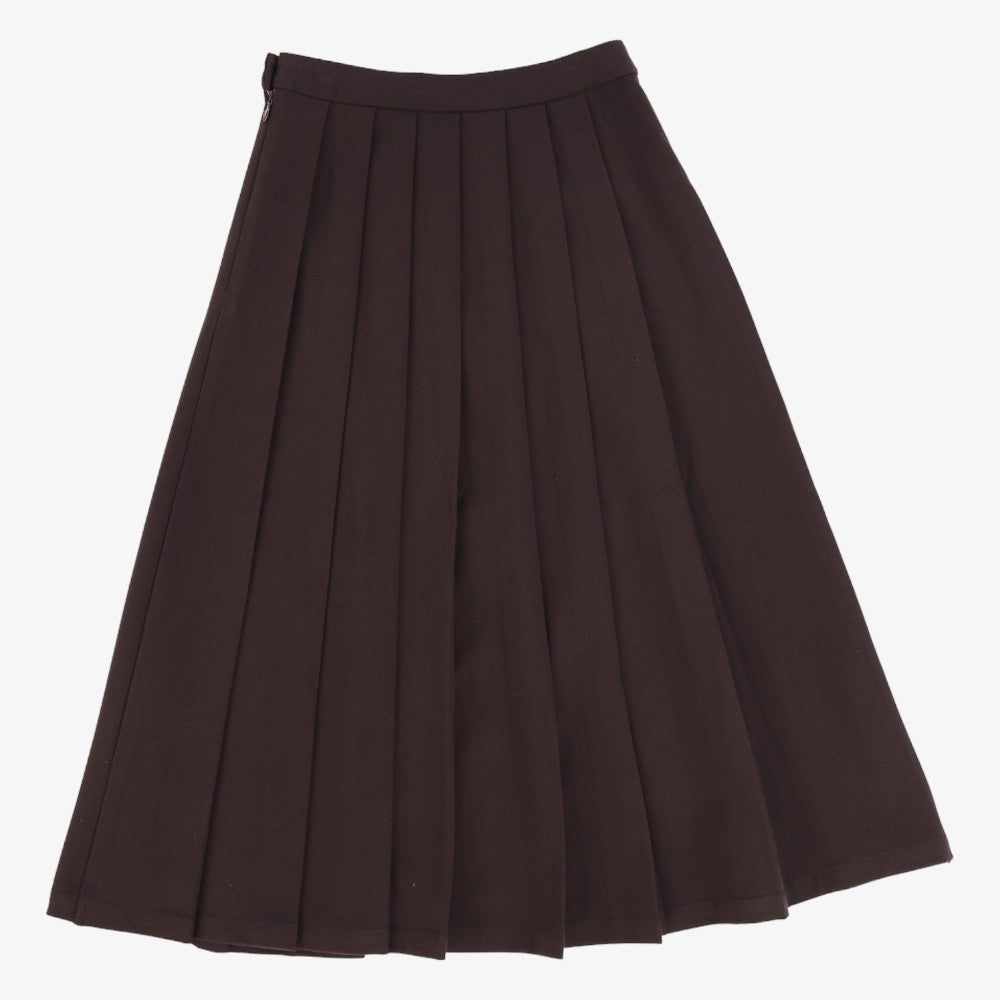 Flannel Pleated Midi Skirt - Brown