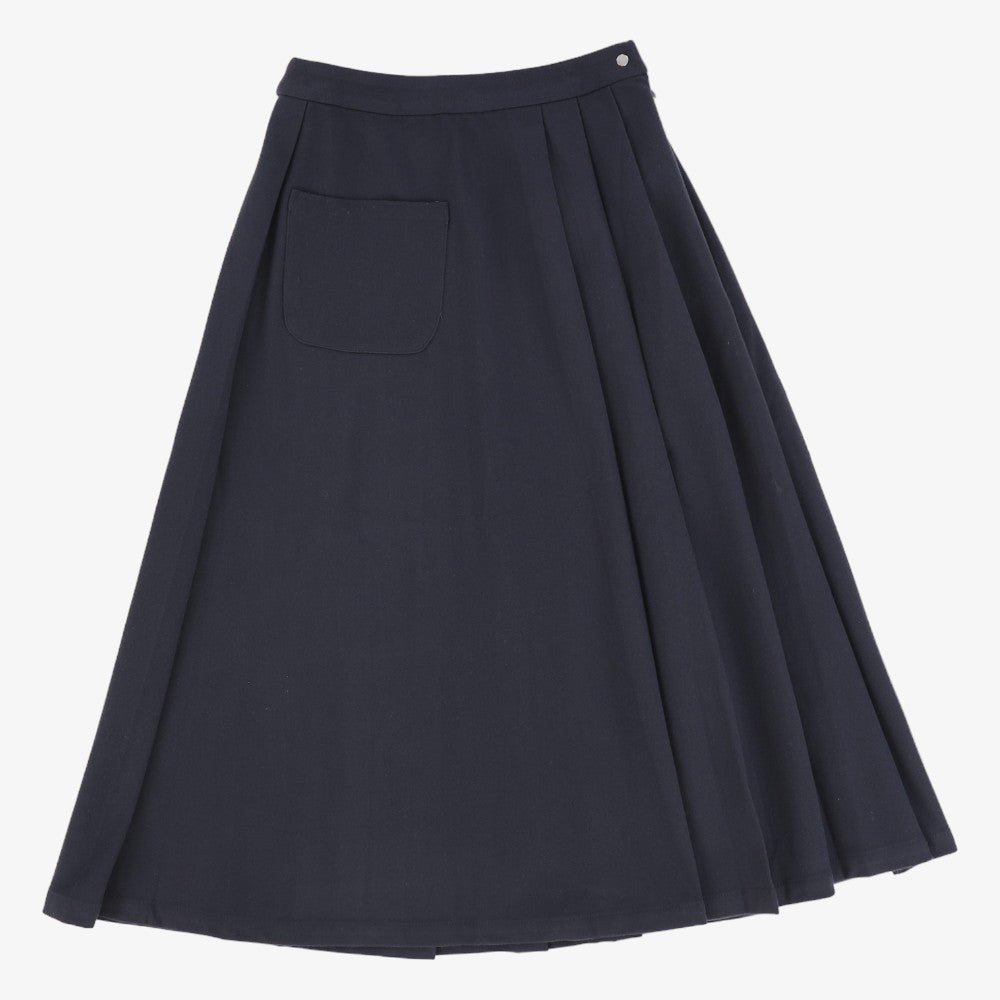 Flannel Pleated Midi Skirt - Navy