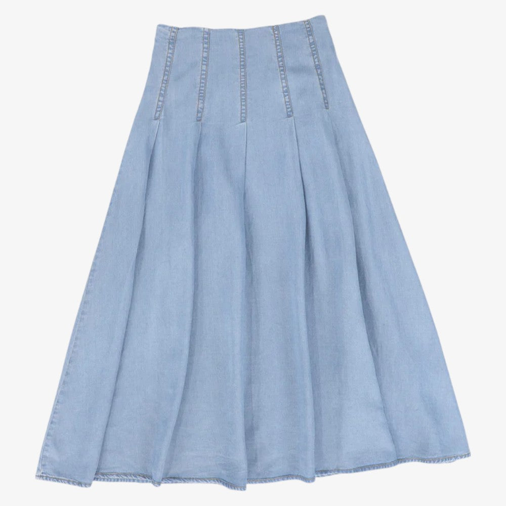 Stitched Flare Skirt - Lt Blue Denim