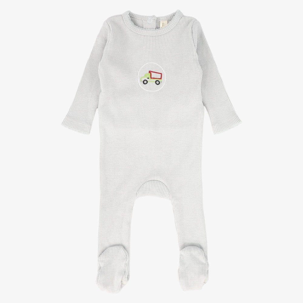 Outline Embroidered Footie - Blue