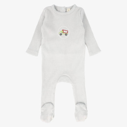 Outline Embroidered Footie - Blue