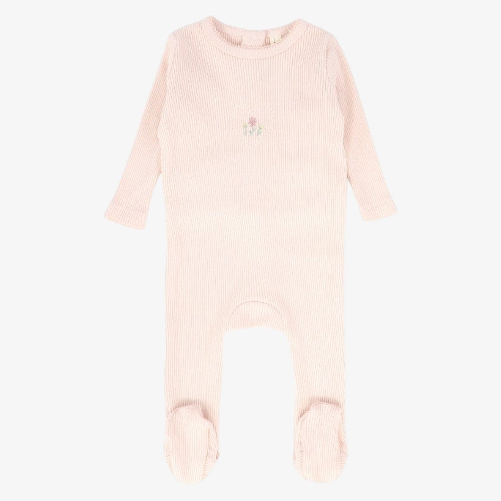 Outline Embroidered Footie - Pink