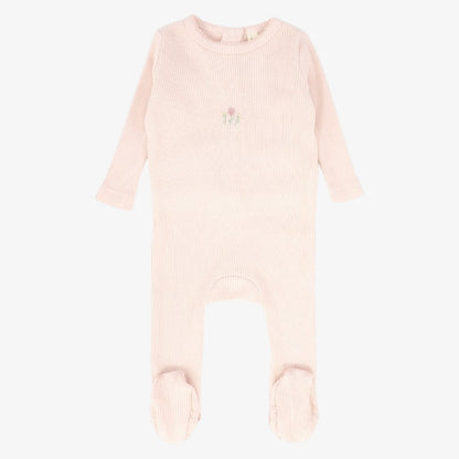 Outline Embroidered Footie - Pink