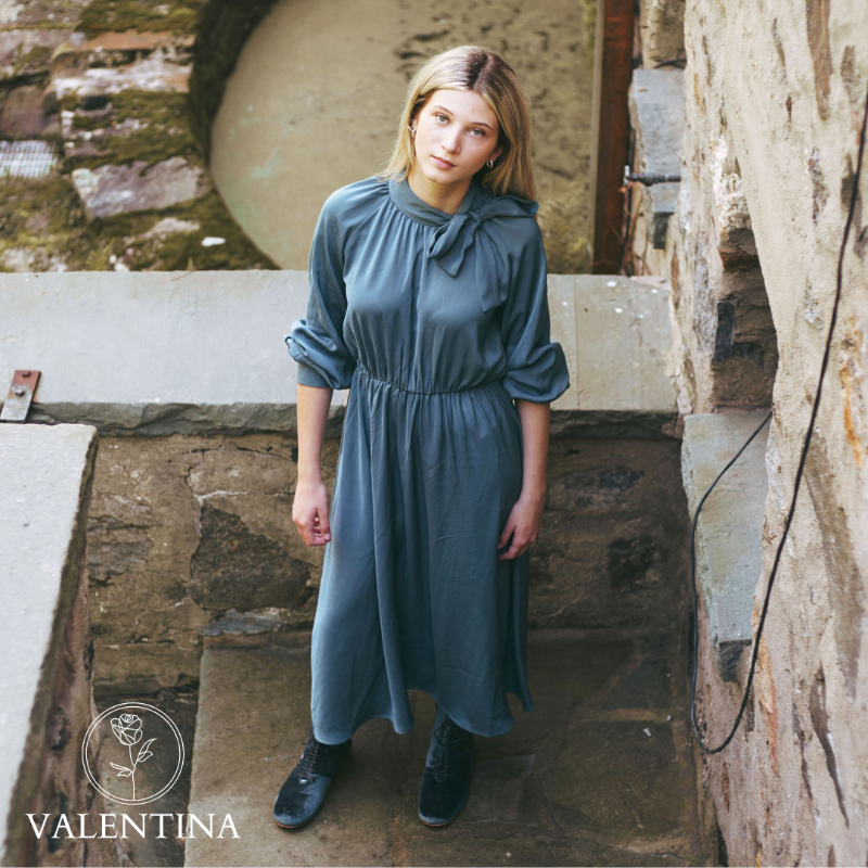 Neck Tie Dress - Blue