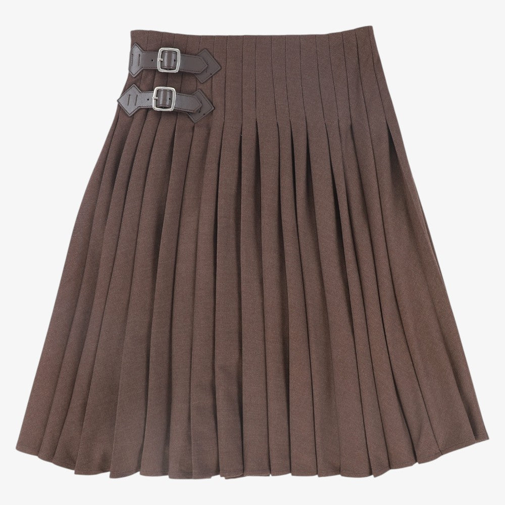 Thin Pleated Skirt - Brown