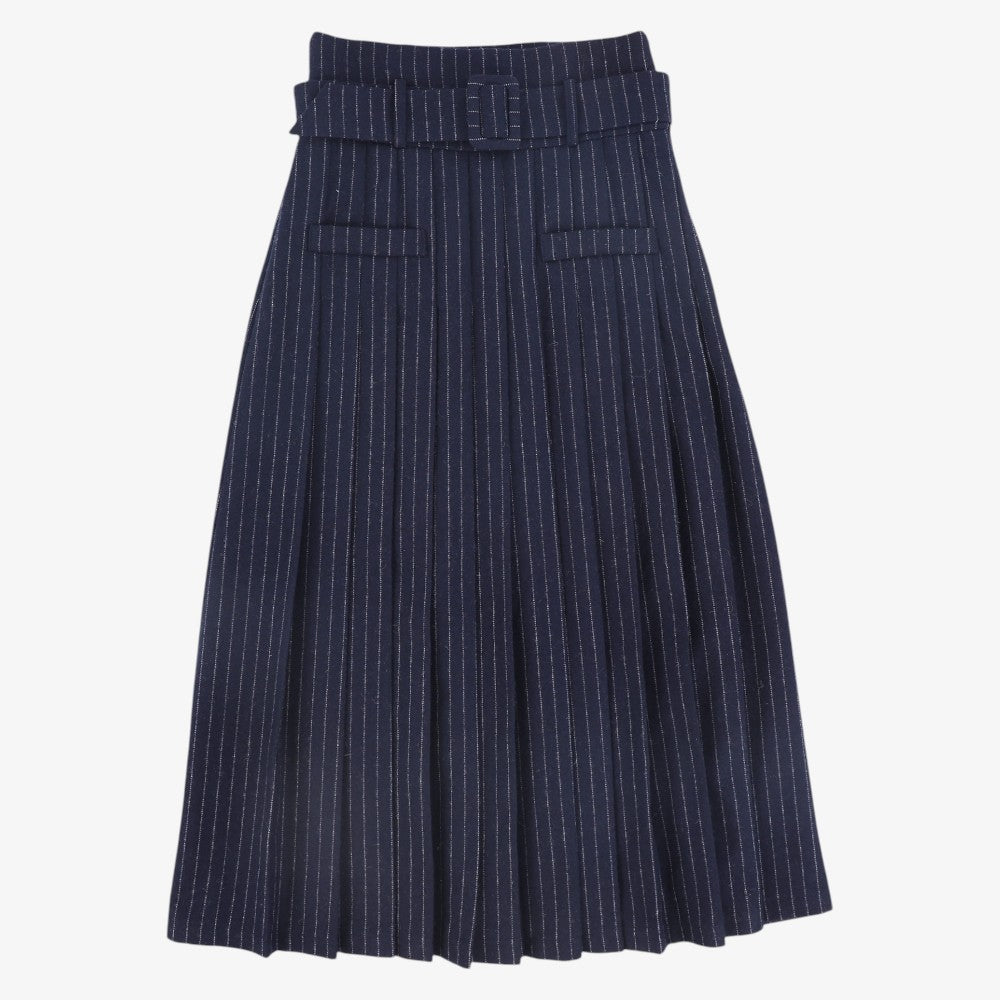 Pinstriped Buckle Skirt - Navy