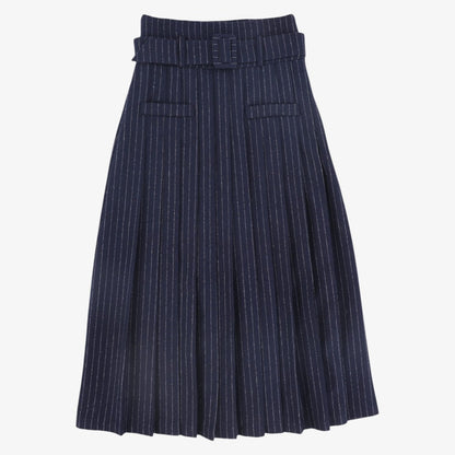 Pinstriped Buckle Skirt - Navy