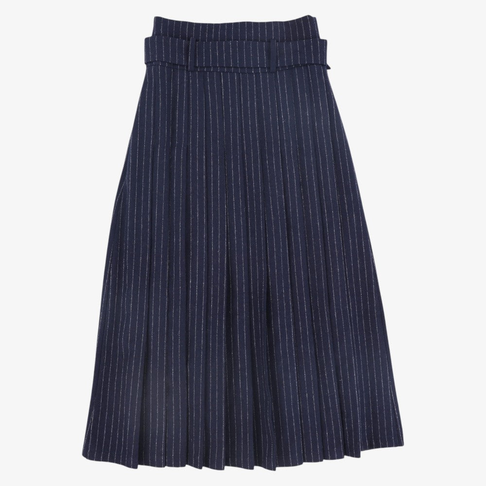 Pinstriped Buckle Skirt - Navy