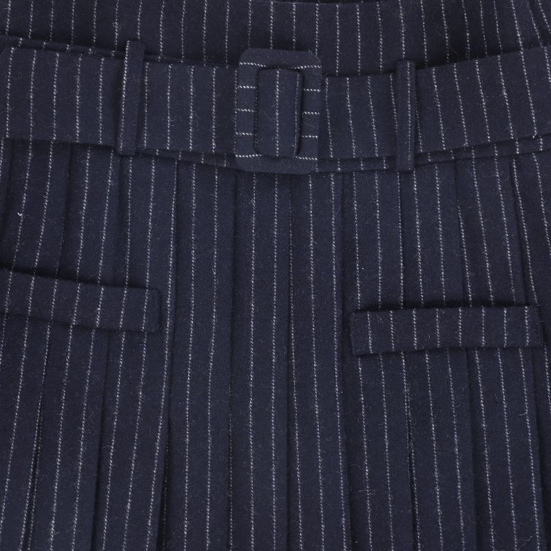 Pinstriped Buckle Skirt - Navy