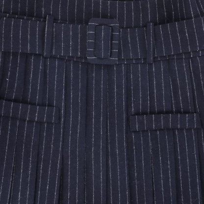 Pinstriped Buckle Skirt - Navy