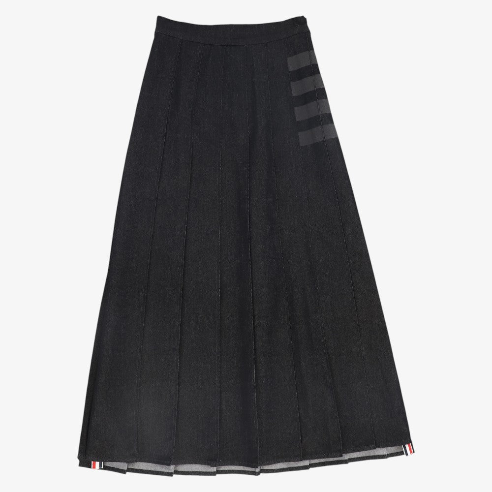 Pleated Stripe Skirt - Blk Denim