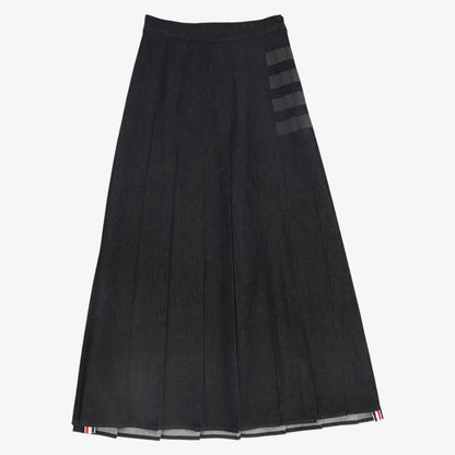 Pleated Stripe Skirt - Blk Denim