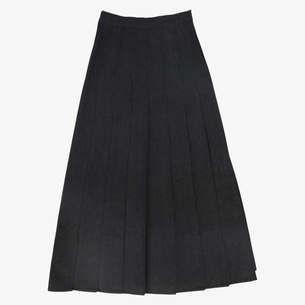 Pleated Stripe Skirt - Blk Denim