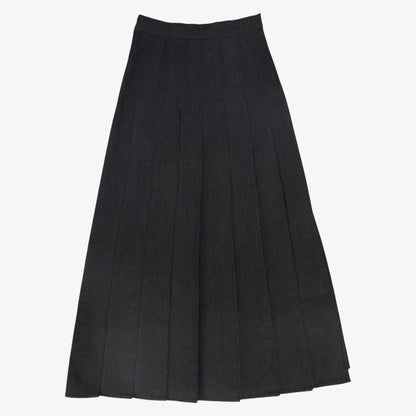 Pleated Stripe Skirt - Blk Denim