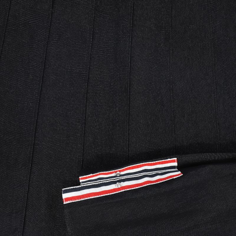 Pleated Stripe Skirt - Blk Denim
