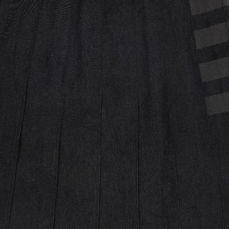 Pleated Stripe Skirt - Blk Denim