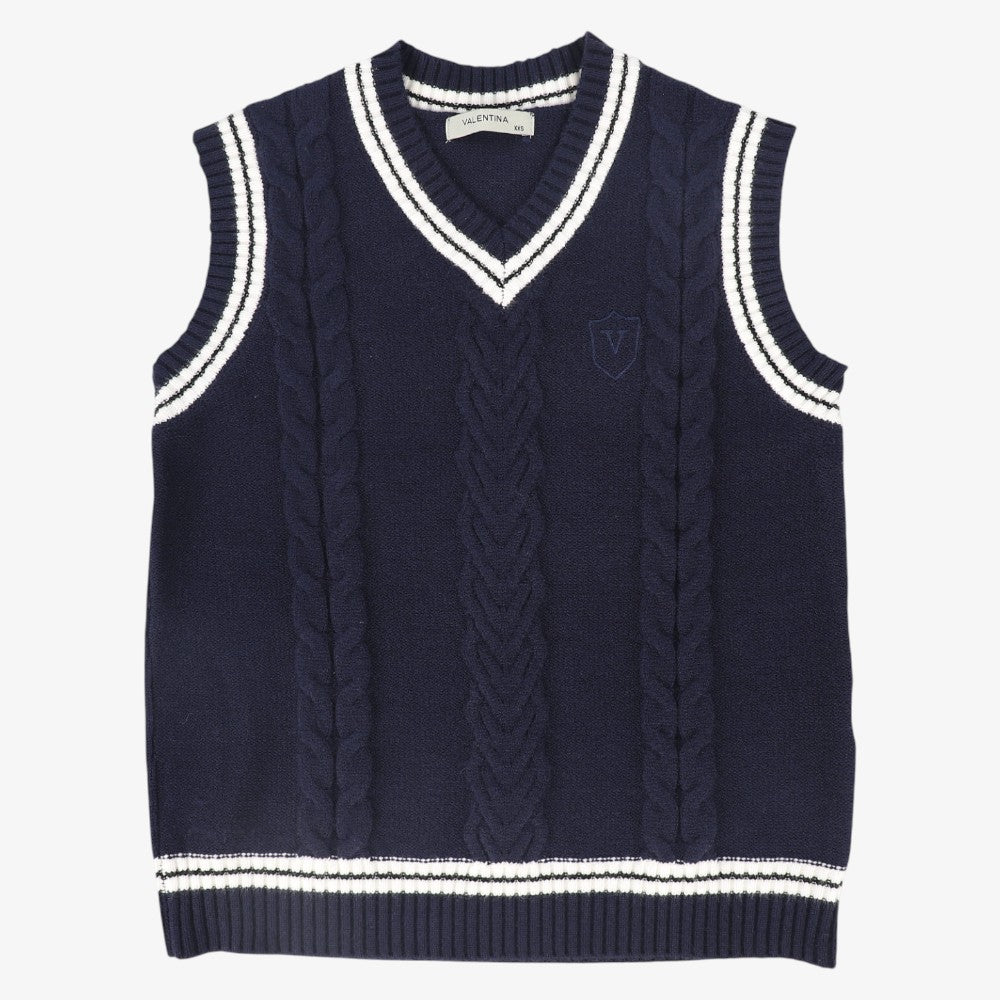 Cable Flower Vest - Navy