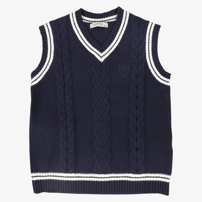 Cable Flower Vest - Navy