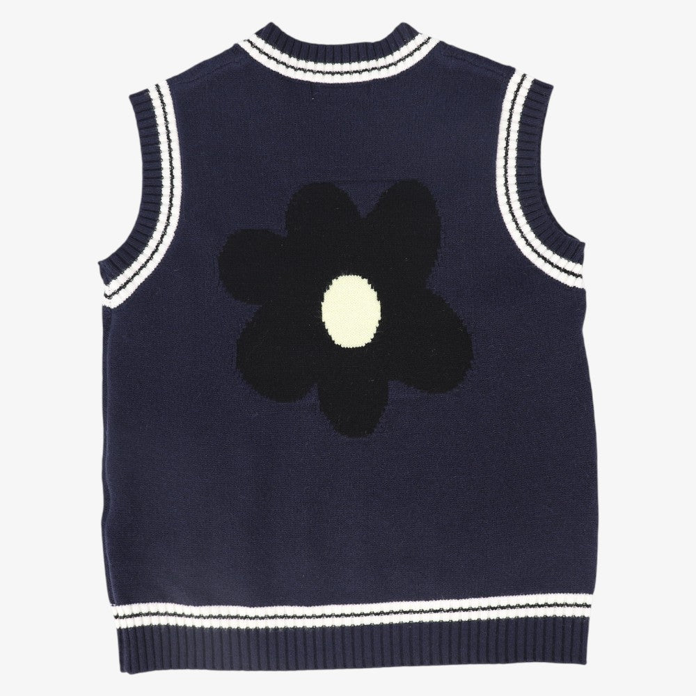 Cable Flower Vest - Navy