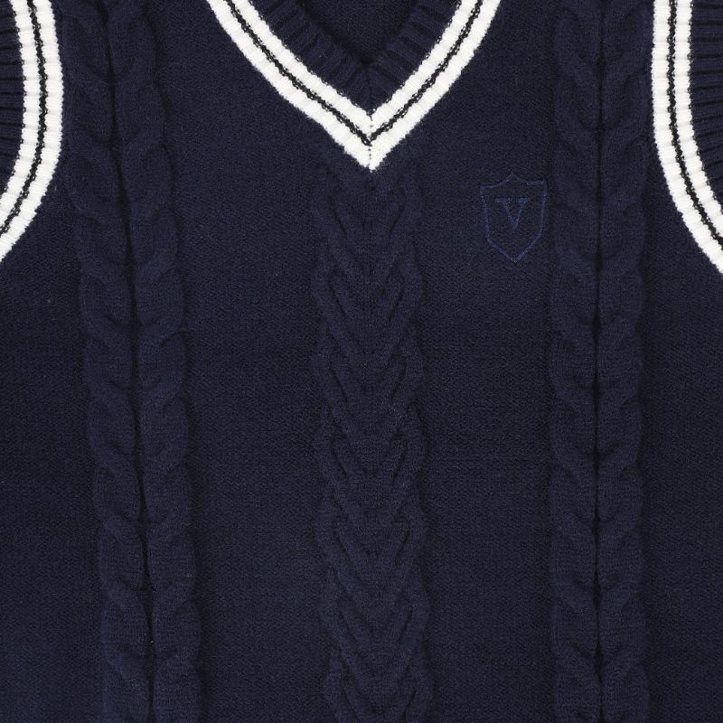 Cable Flower Vest - Navy