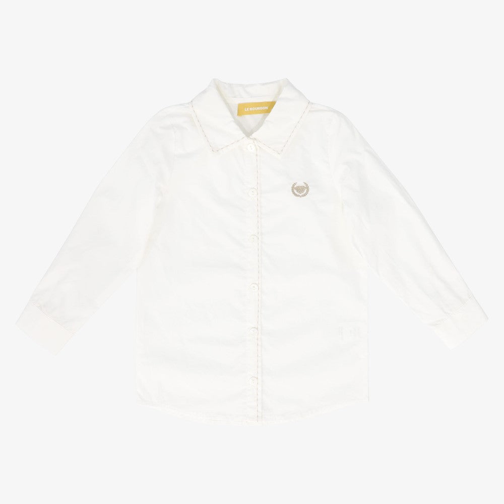 Scallop Stitch Blouse - White&amp;tan