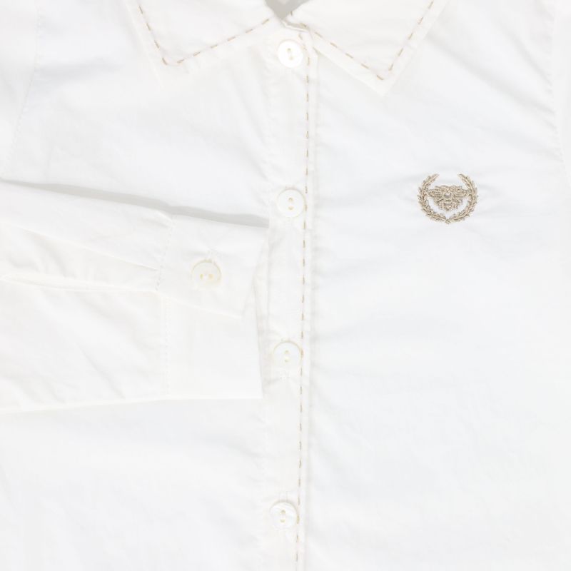 Scallop Stitch Blouse - White&amp;tan