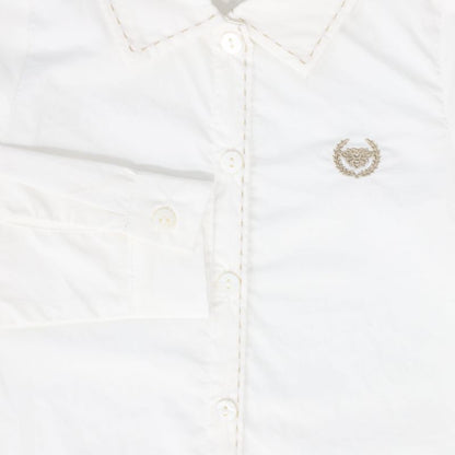 Scallop Stitch Blouse - White&amp;tan