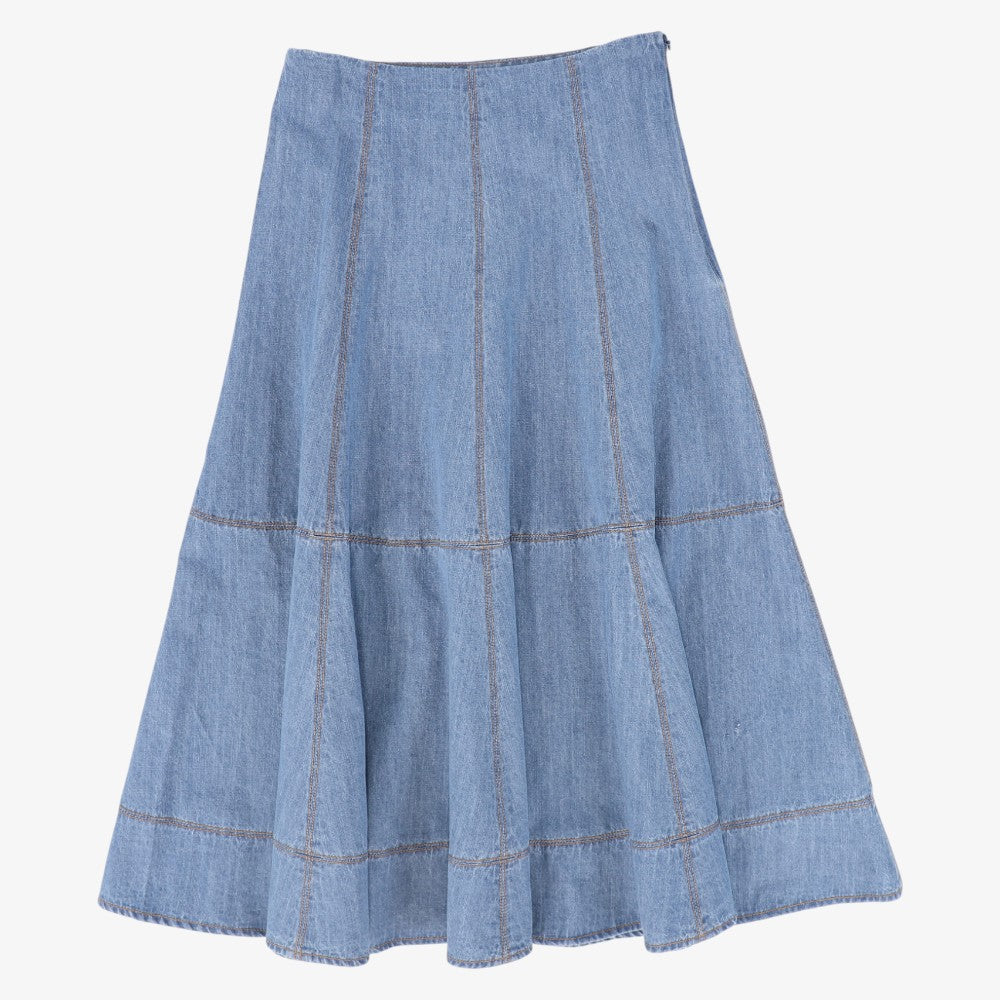 Seam Paneled Maxi Skirt - Light Blue Denim