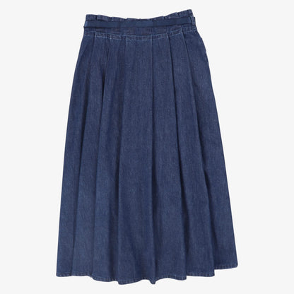 Denim Cargo Pocket Pleat Skirt - Blue Denim