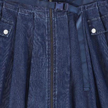 Denim Cargo Pocket Pleat Skirt - Blue Denim
