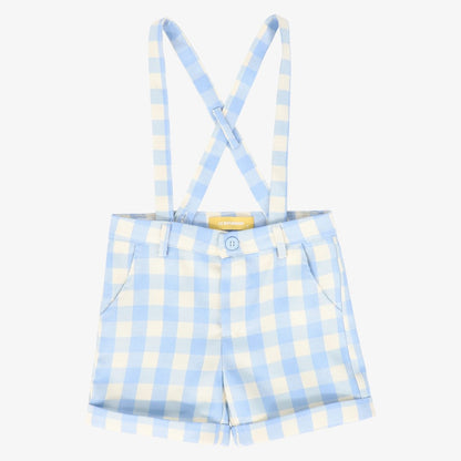 Checked Suspender Shorts - Light Blue