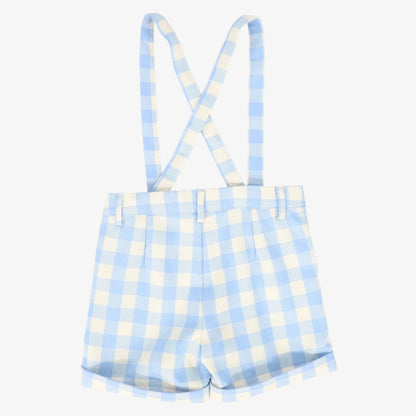 Checked Suspender Shorts - Light Blue