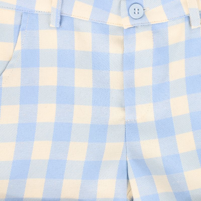 Checked Suspender Shorts - Light Blue