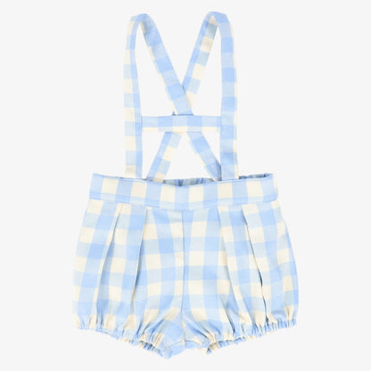 Plaid Suspender Shorts - Light Blue