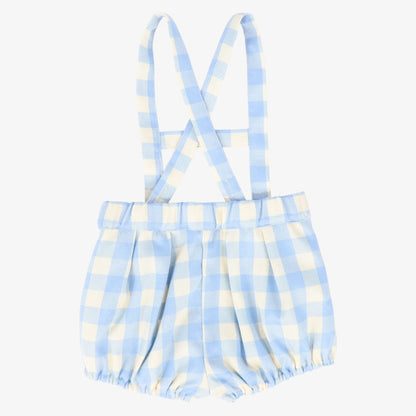Plaid Suspender Shorts - Light Blue