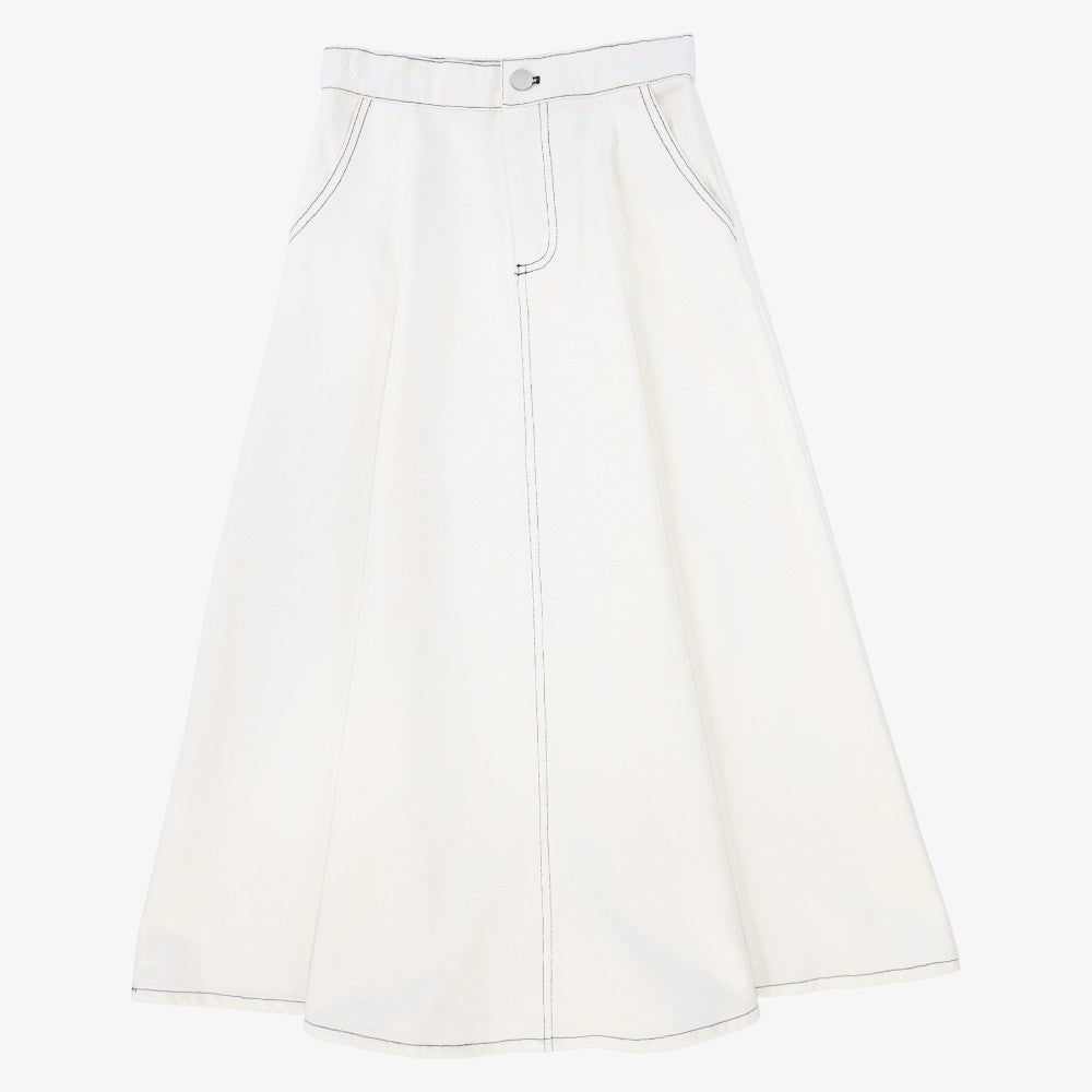 Fly Front Denim Skirt - White
