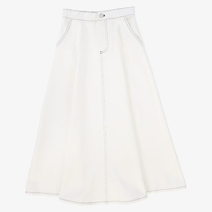 Fly Front Denim Skirt - White