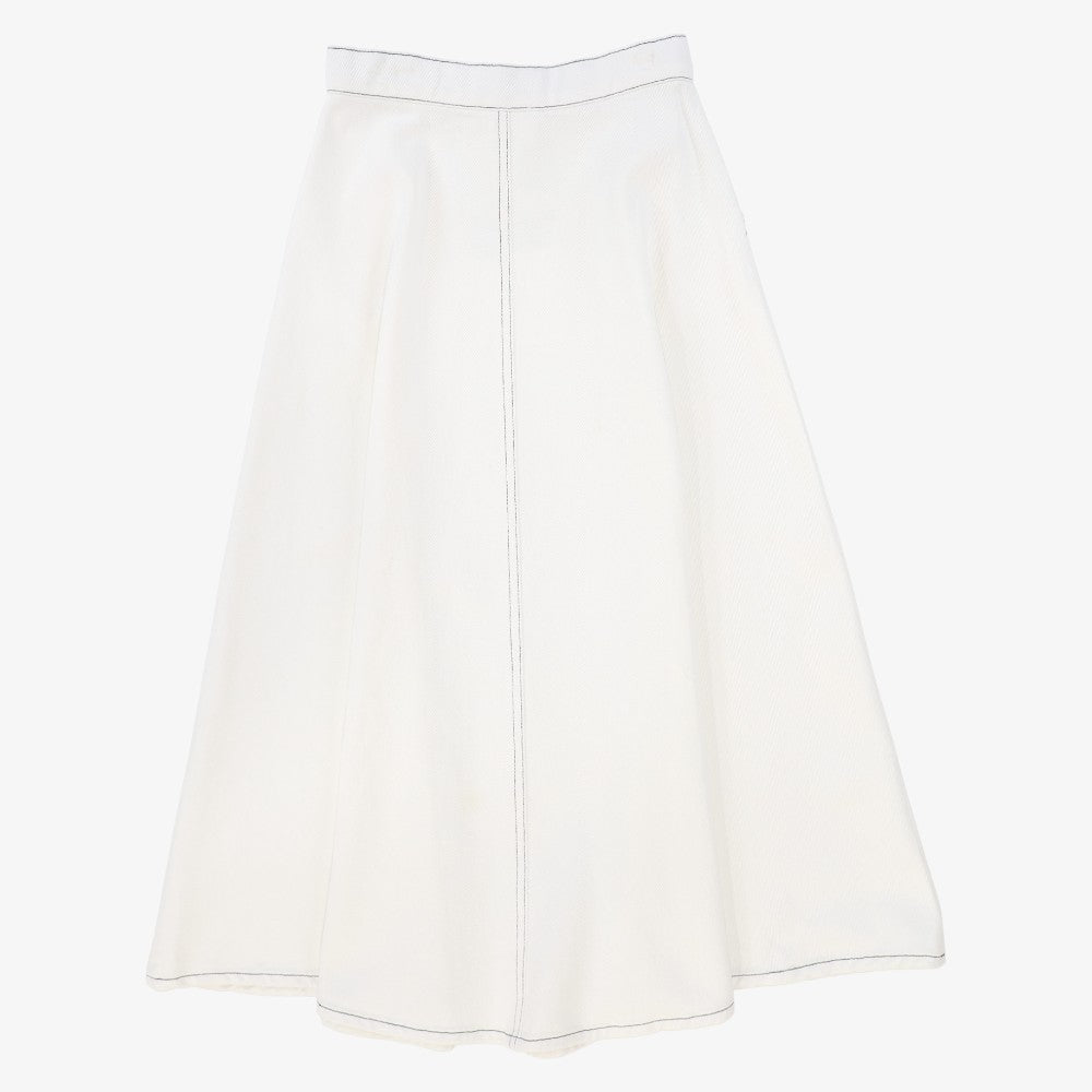 Fly Front Denim Skirt - White