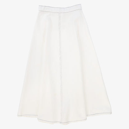 Fly Front Denim Skirt - White