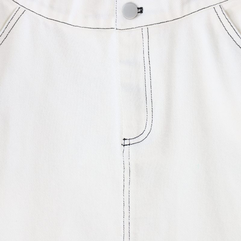 Fly Front Denim Skirt - White