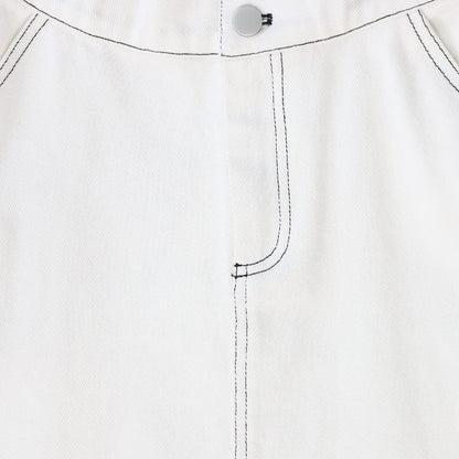Fly Front Denim Skirt - White