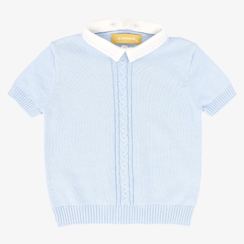 Cable Stripe Collar Sweater - Blue